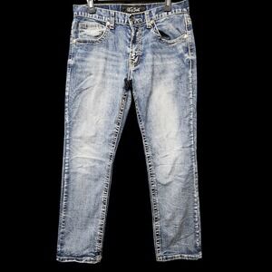 True Luck Melvin‎ Straight Jeans Mens 32x32 (Fits as 31x30) Blue Acid Wash Denim